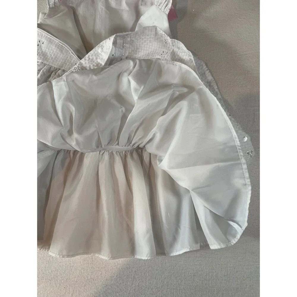 Bonnie Jean Girls White Eyelet Seersucker Dress Pink Bows 4T